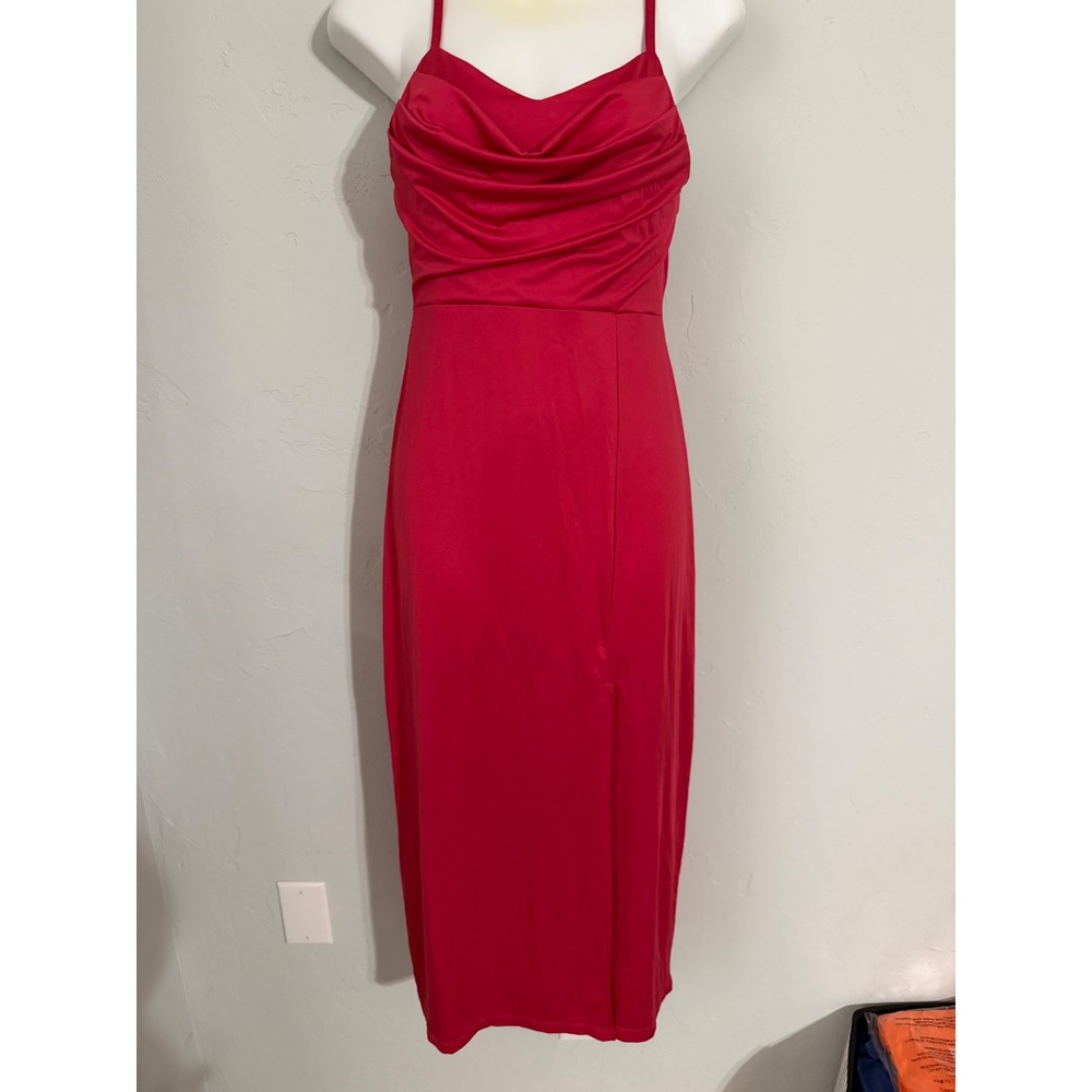 Almost Famous Red Cowl‎ Neck Midi Dress Open Back Slit Small